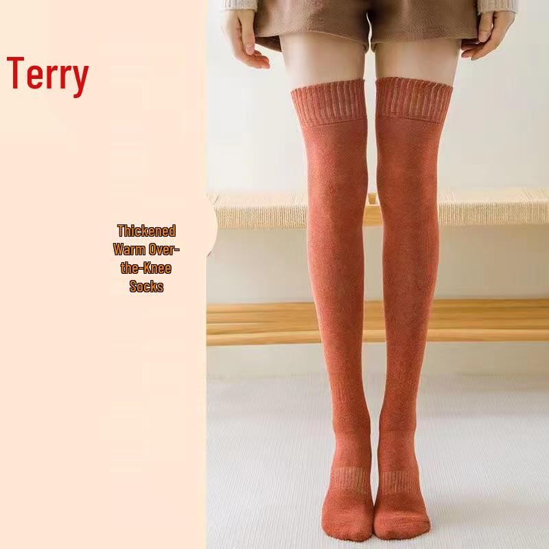 Women's Fleece-Lined Over-the-Knee Thickened Terry Socks - Slimming & Versatile for Autumn/Winter