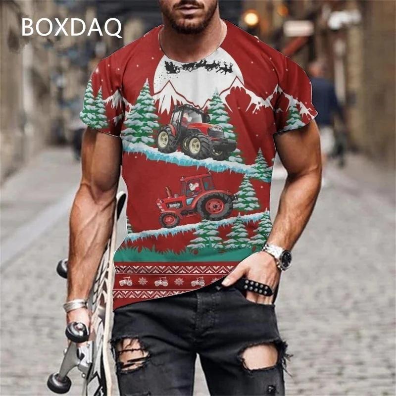 Camisetas de Tractor para Hombre Manga Corta Cuello Redondo Estampado 3D Coche Granjero Herramientas Deportes Camiseta
