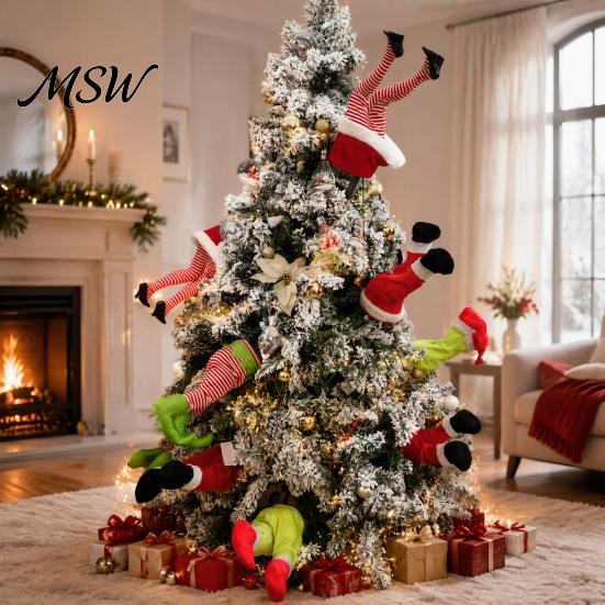 Green Hair Elf Decor Christmas Shaking Leg Decoration, Electric Santa Claus for Xmas Tree, cHalf Body Ormament Party Funny