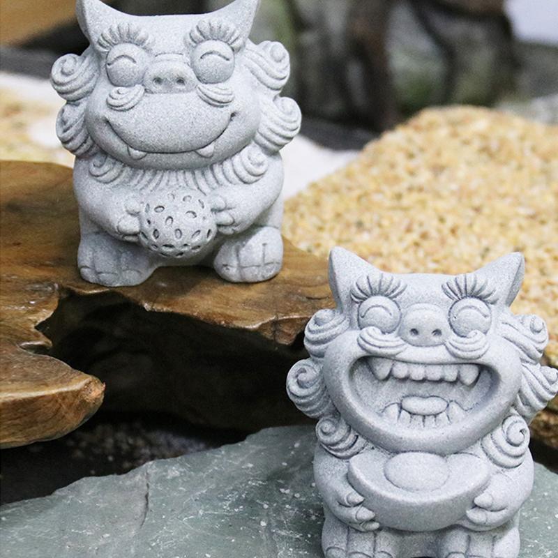 1Pair Lucky Auspicious Stone Lion Potted Plant Fish Tank Micro Landscape Decoration Desktop Tea Pet Ornament Decoration