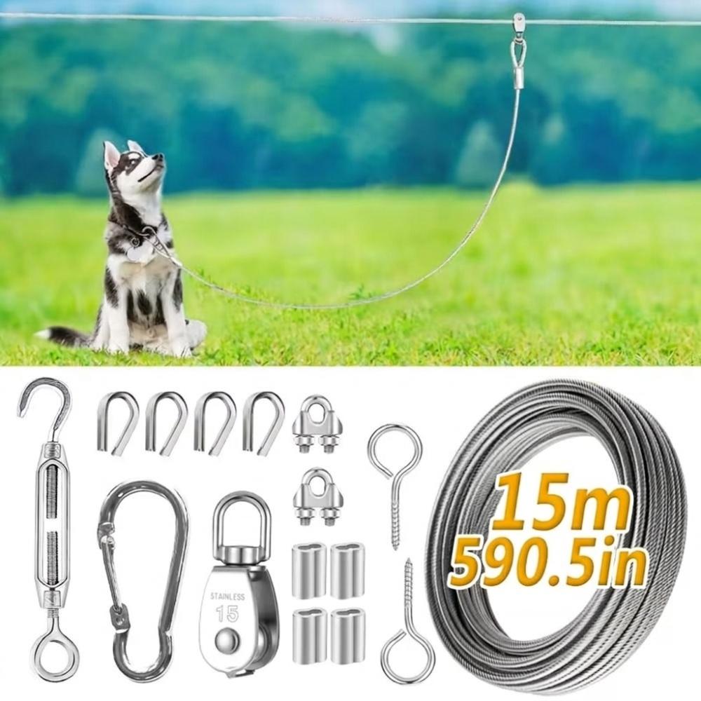 Anti Rust Outdoor Dog Tie Out Cable 15/30M Dog Tie Out Trolley Wire Rope  Outdoor Yard