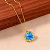 Unisex Stainless Steel Tiger Eye & Lapis Lazuli Square Pendant Necklace