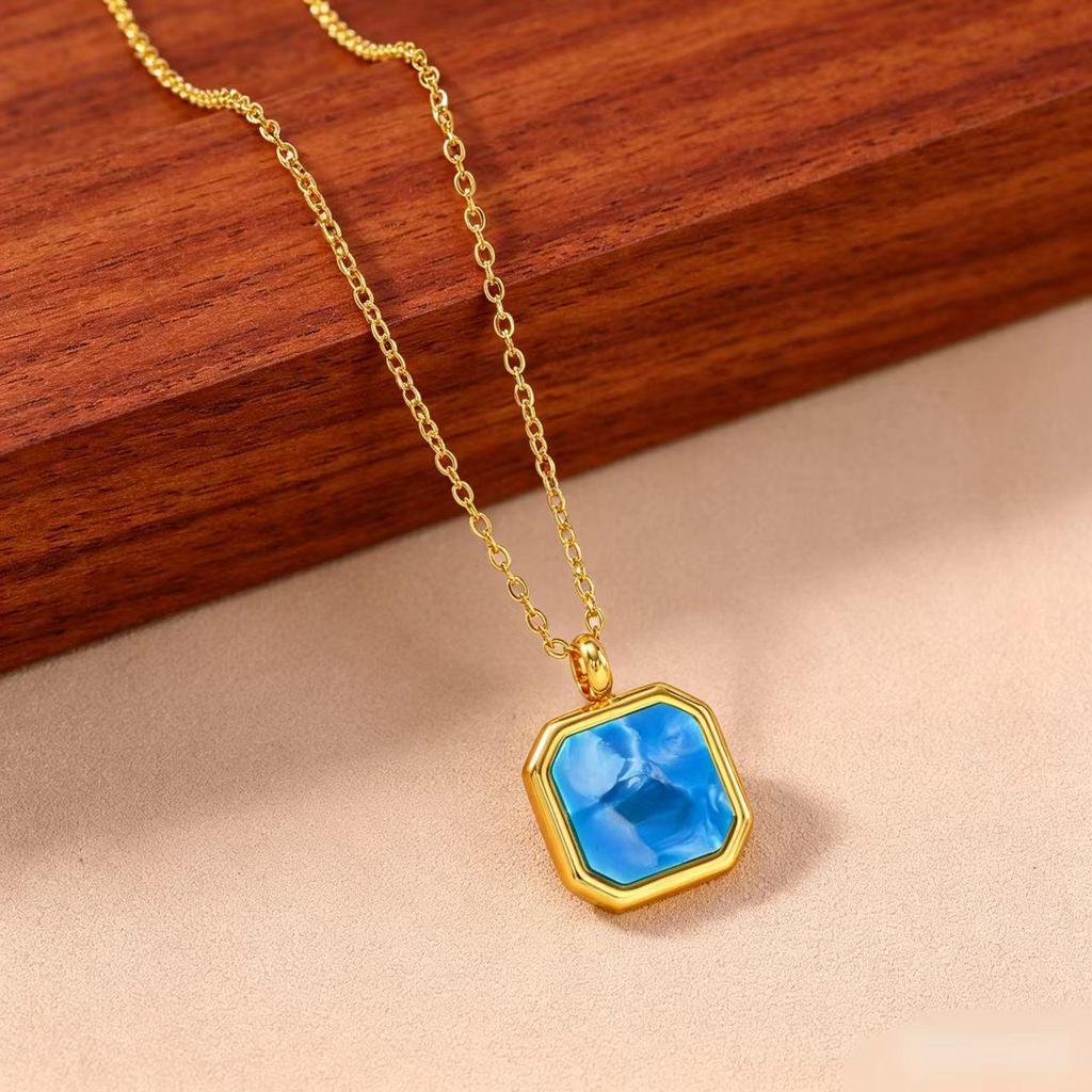 Unisex Stainless Steel Tiger Eye & Lapis Lazuli Square Pendant Necklace