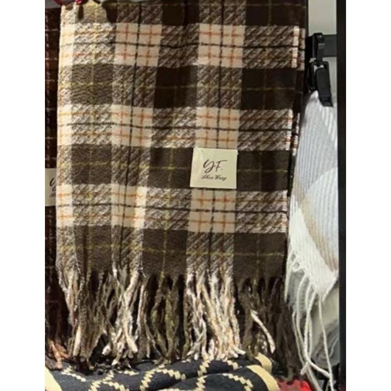 Plaid Student Scarf for Women Autumn and Winter Korean Version Versatile Plaid Contrast Color Imitation Cashmere Autumn and Winter Long Shawl