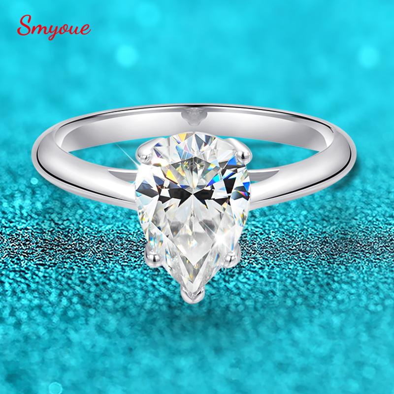 

Smyoue 7*10mm 2ct Pear Cut D Color Moissanite Solitaire Rings for Women 100% 925 Silver Couple Jewelry Valentine Day 9