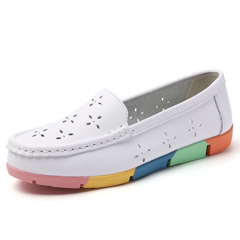 Women’s Moccasins Summer Loafers White Leather Driving Flats Casual Slip on Soft Nurse Shoes Black Walking Shoes