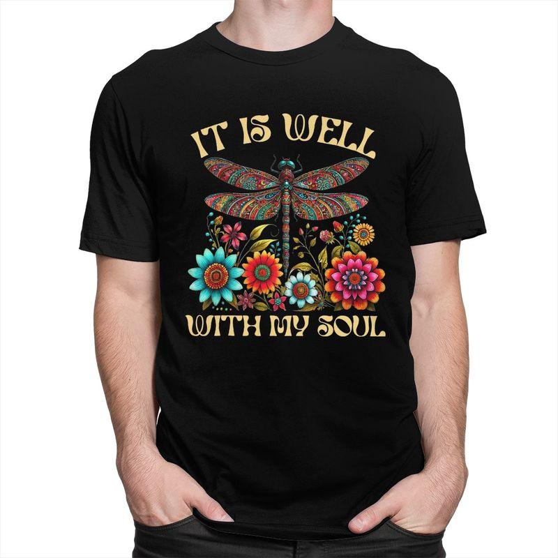 Custom Boho Dragonfly Floral T Shirt for Men 100 Cotton Tshirt Tee Tshirt Clothing