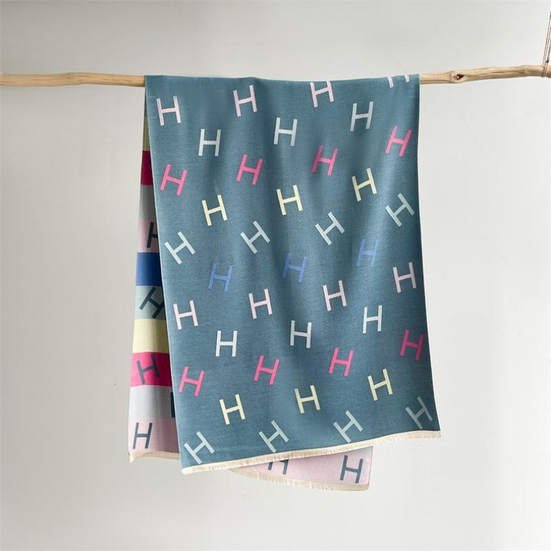 New temperament imitation cashmere warm scarf simple letter scarf colorful striped outer shawl with coat