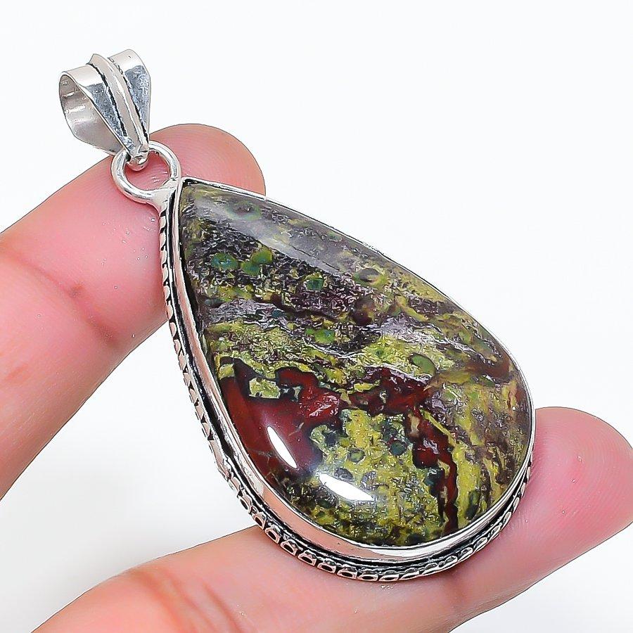 Natural Dragon Blood Gemstone Handmade 925 Sterling Silver Pendant 2.25 AP-14961