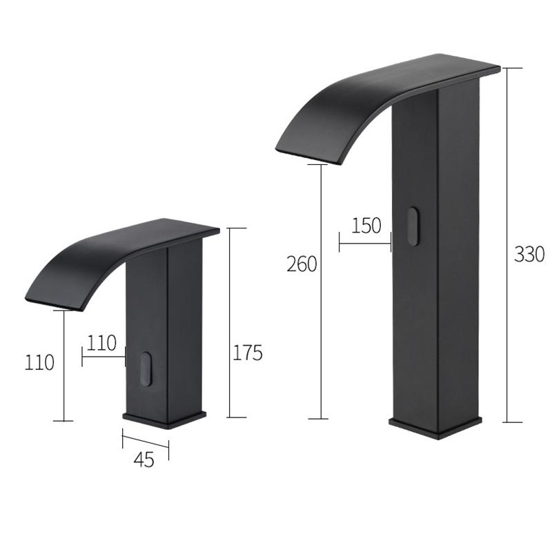 Luxury Matte Black Sensor Bathroom Faucet Cold and Hot Deck Mounted Tap Short and Tall Sink Mixer