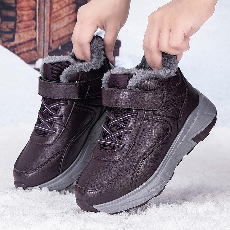 Winter velvet warm waterproof leather shoes for the elderly mother shoes large cotton shoes snow boots women's sports elderly walking shoes
