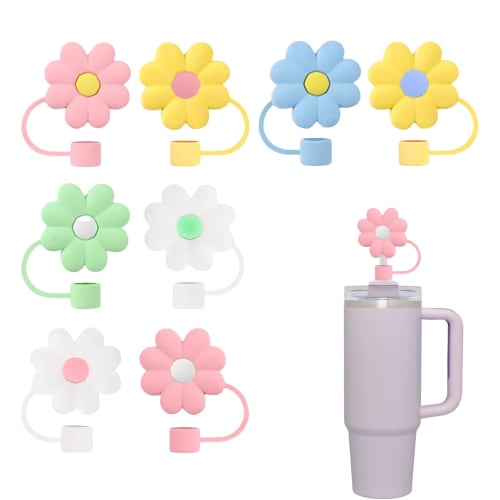 8-delt sett med søte blomster-sugerørstopper, matgodkjent silikon, støvtett, lekkasjesikkert, gjenbrukbare sports-sugerørdeksler, drikkesugerørdeksler, dekorativt deksel