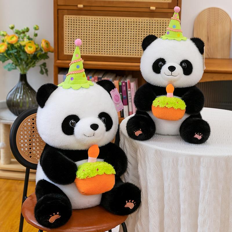 New cute birthday courtesy panda doll plush toy holding cake panda doll giving girls and children gifts