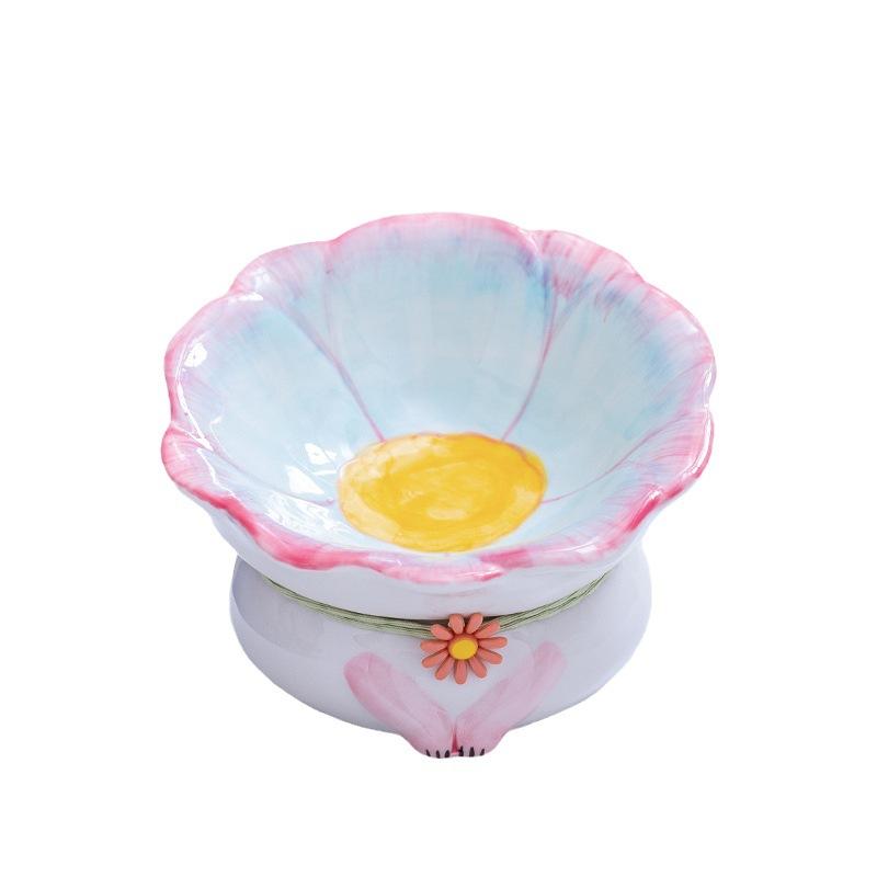 Slant Mouth Feeding Protection Cervical Bowl Flower Cat Bowl Ceramic Cat Food Bowl Cat Feeding Water Pet Cat Supplies