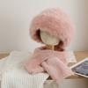 Winter Fuzzy Hat Scarf Set for Women Faux Fur Collar Wrap Scarf Thickened Plush Warm Cap for Cold Weather