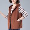 Casual Hooded Corduroy Short Vest Women's Spring and Autumn Middle-aged Mother Vest Waistcoat