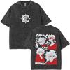 Washed Vintage Anime Gachiakuta Rudo Enjin Zanka Riyo Face Graphic T-shirt Men Women Casual Cartoon Manga Short Sleeve T-shirts