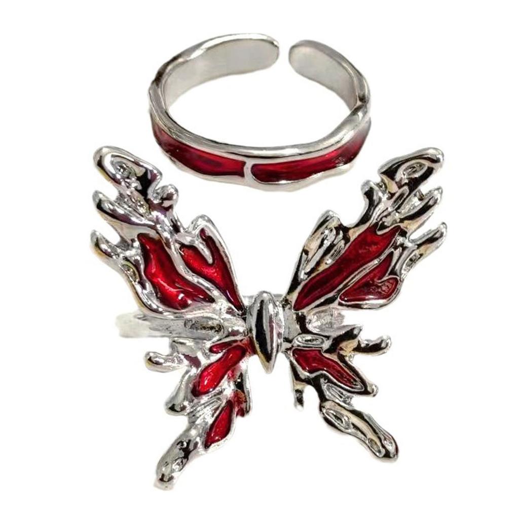 2Pcs Fashion Metal  Butterfly Open Rings Adjustable Gothic Finger Rings Statement Jewelry Simple Knuckles Rings