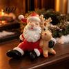Small Christmas Statue for Desktop Santa Claus Figurine, Resin Elk Statue, Cute Figurine Holiday Decoration Home Tabletop Fireplace Mantel Decor