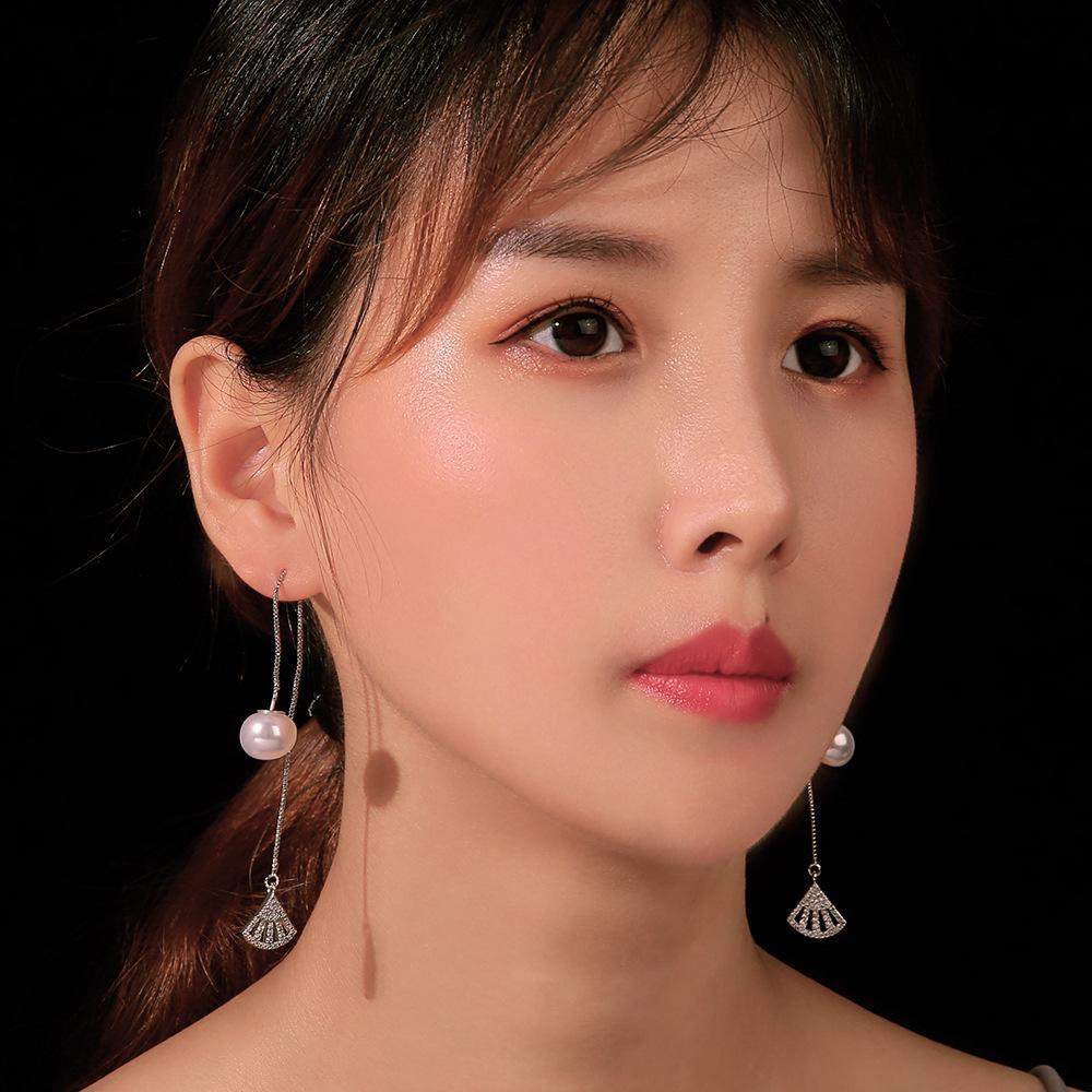 Pearl Square Zircon Long Stud Earrings