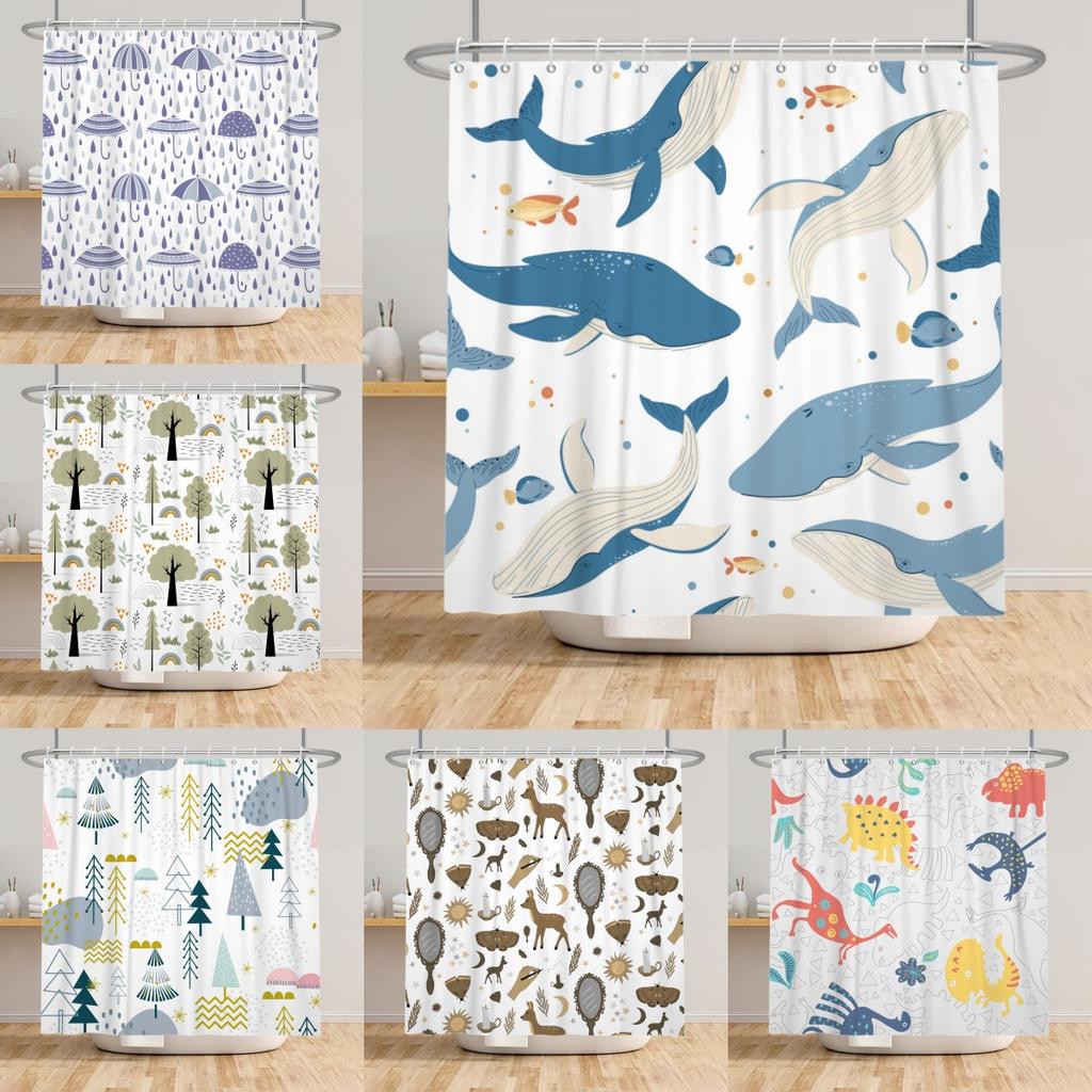 Cute Cartoon Animal Shower Curtain Waterproof Bath Curtain Bathroom Decor Kids Friendly Design Multiple Fun Patterns With Hooks
