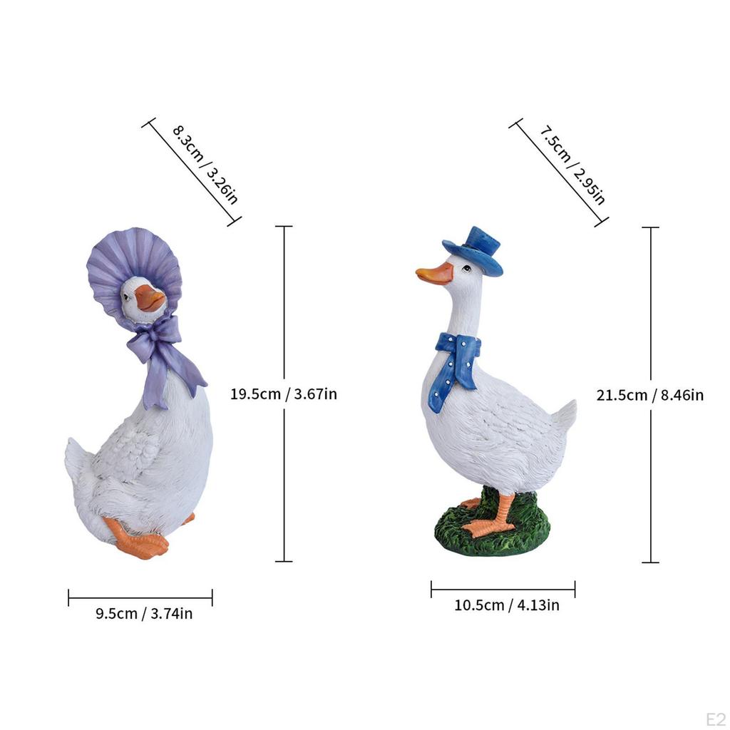 2Pcs Duck Garden Statues Figurine Cartoon Creative Funny Decorative Animal Sculpture Ornament for