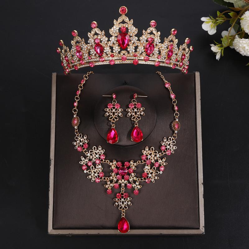European  American Bridal Rhinestone Necklace  Crown Jewelry Set for Wedding and Banquet Dresses