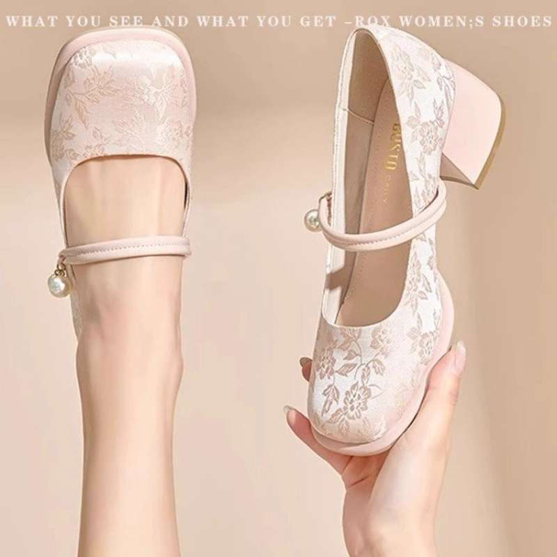 New Chinese thick heel high heels women's spring and autumn 2025 new national style Mary Jane women's shoes with horse dress cheongsam single shoes