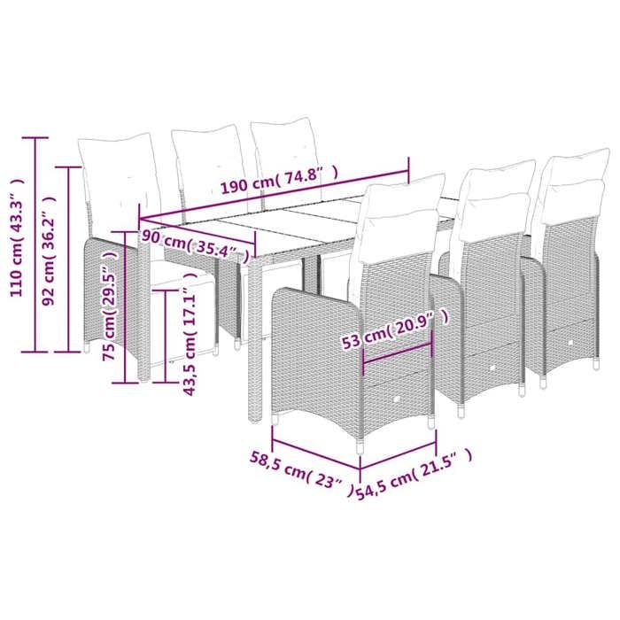 VidaXL Ensemble de bistro de jardin 7 pcs coussins gris poly rotin 3277169