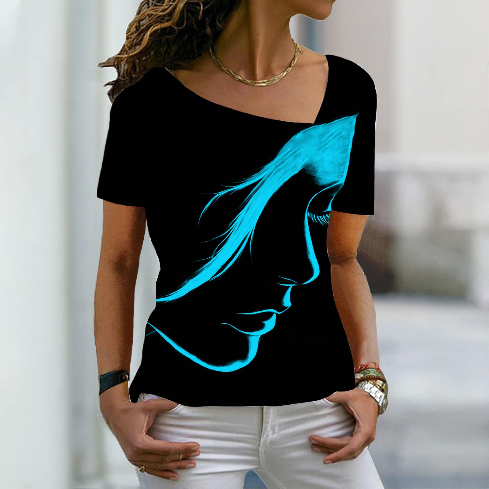 

Женская мода, новая ретро-футболка с принтом лица, футболка с короткими рукавами и v-образным вырезом, базовая рубашка, топ, летний топ XS-8XL/3D печать S