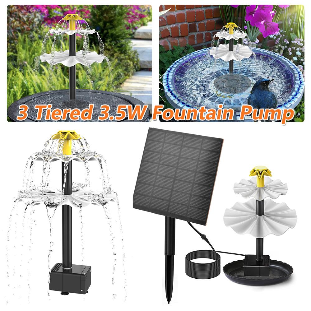 Pompă de fântână cu 3 niveluri, 3,5 W, cu panou solar, fântână solară pentru baie de păsări, fântână decorativă multifuncțională pentru decorarea grădinii