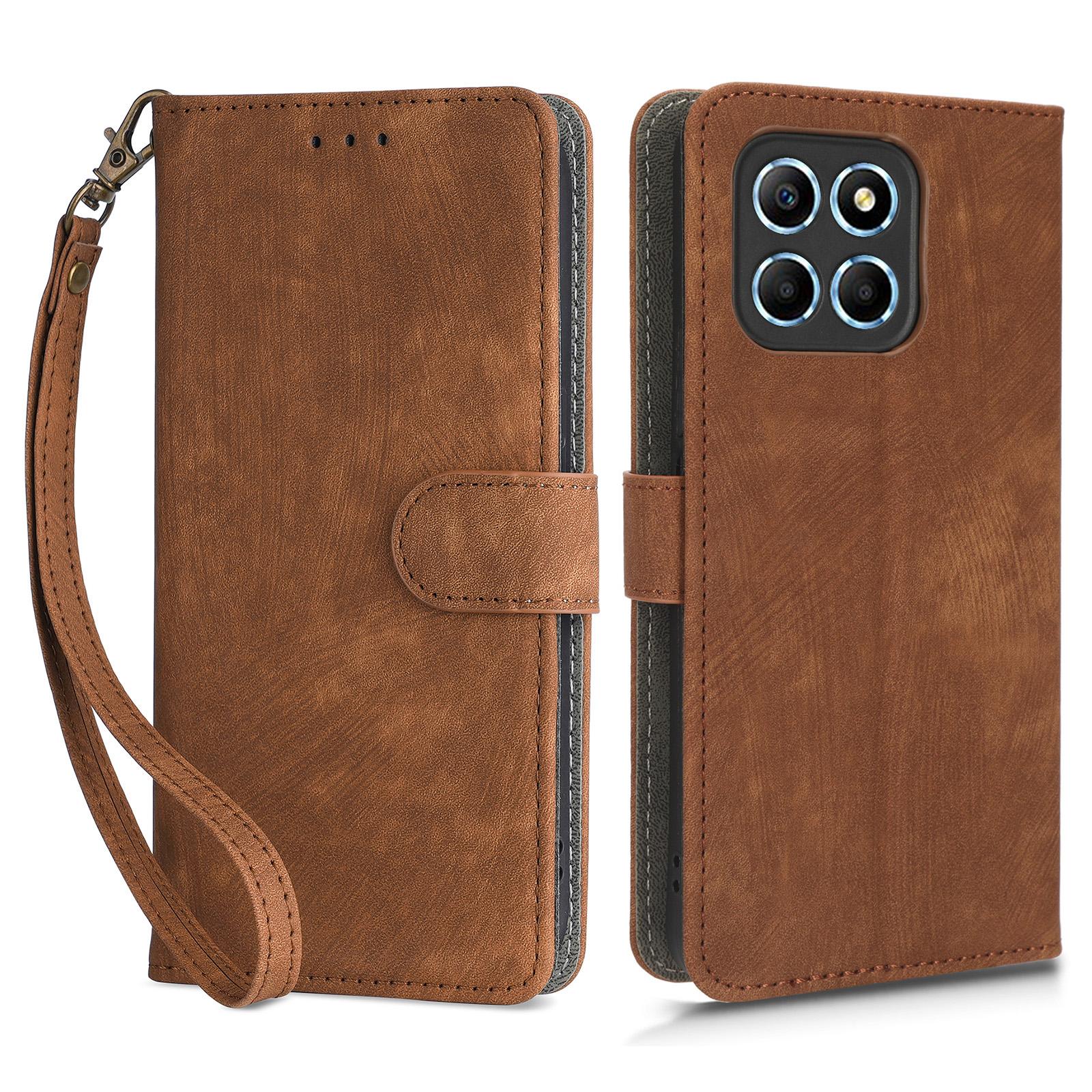 

For Honor 70 Lite 5G/X6 4G/X8 5G/Play6C 4G Wallet Stand Leather Case RFID Blocking Phone Cover with Strap Brown
