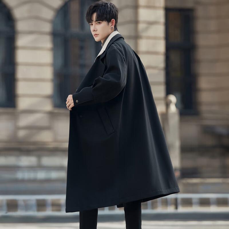 ROMON Men's Mid-length British Style Faux Two-piece Wool Blend Trench Coat