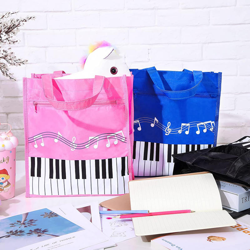 Creative Piano Music Note Children Tutorial Bag With Side Mesh Pocket Student Portable Book Stationery Pencil Bag File Bag