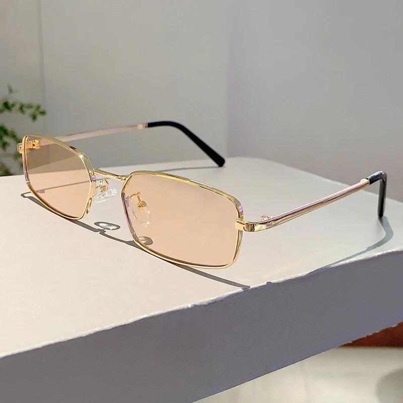

KAMMPT Vintage Rectangle Sunglasses Men 2024 New Classic Metal Rim Sun Glasses Women Trendy Fashion Retro Design Outdoor Shades as picture shows