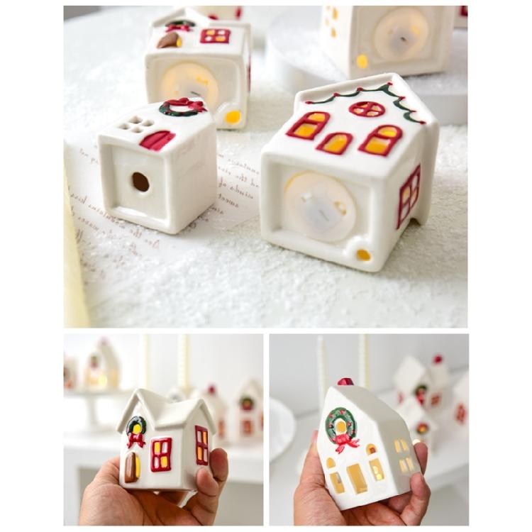 Feiertags-Keramikhaus-Dekorationen Batteriebetriebene Kerzenhalter Weihnachtsdorf Saisonales Geschenk Bereit für die Feiertagspräsentation