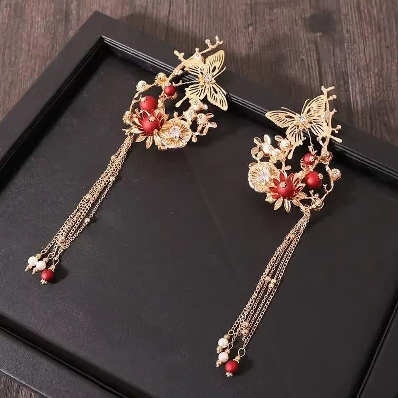 Vintage Bridal Headpiece Set Gorgeous Jewelry Headwear Tassel Hairpins Wedding Headpieces Chinese Phoenix Crown Headpieces