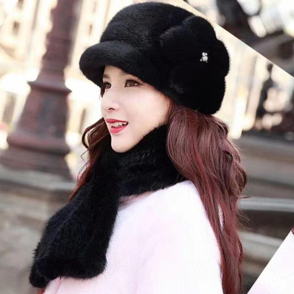 Hat Female Winter Mink Hair Mom Hat Thickened Warm Snowy Fur Beret Cap Thickened Hat