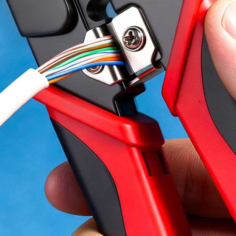 Ratcheting Modular Data Cable Crimper Wire Stripper Wire Cutter for Cat6a Cat6 Cat5 Ergonomic Slip Resistant