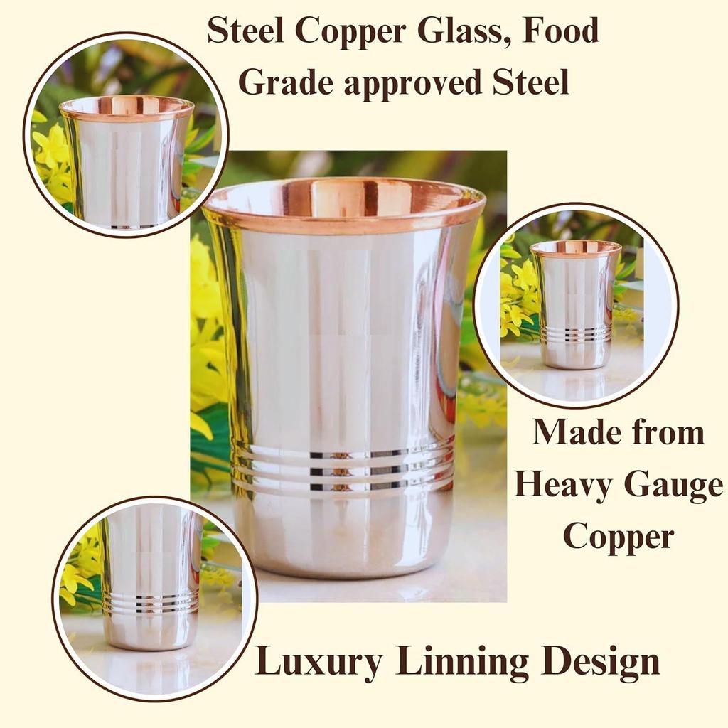 Steel Copper Glass Tumbler, Drinkware, Home Restaurant, 250 ML, 1 Piece