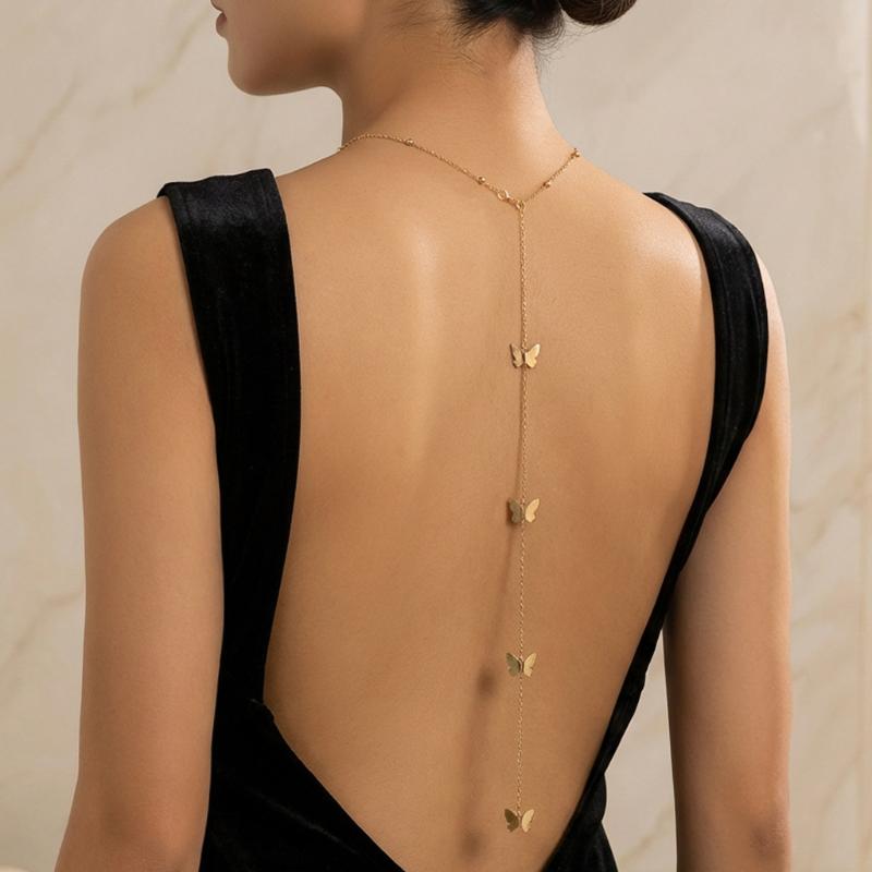 

Zircon Water Drop Back Chain Long Necklace For Bridal Charm Wedding Accessories Sexy Chain Necklace Backless Dress Jewelry