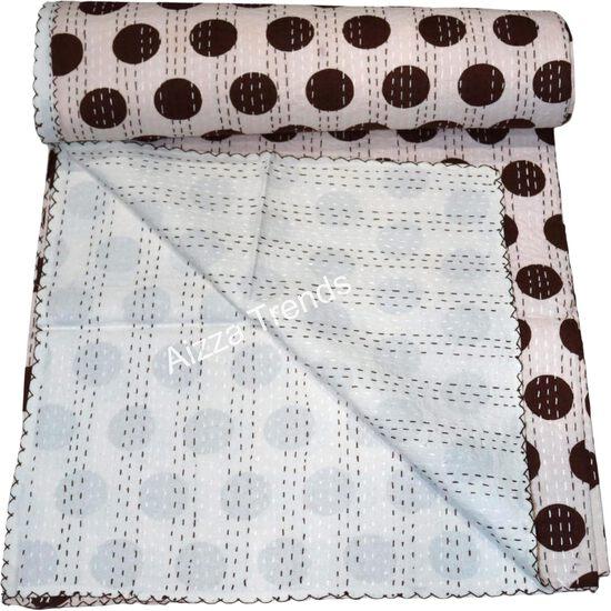 Aizza Trends Handmade Pure Cotton Printed Kantha Quilt - Traditional Look Bed Spread Kantha Gudri - Vintage Hand Stitch Gudri