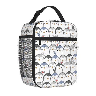 Cute Penguin Greeting Insulated Lunch Box Reusable Portable Lunch Bag Thermal Cooler Bento Tote for Boys Girls Women School Work