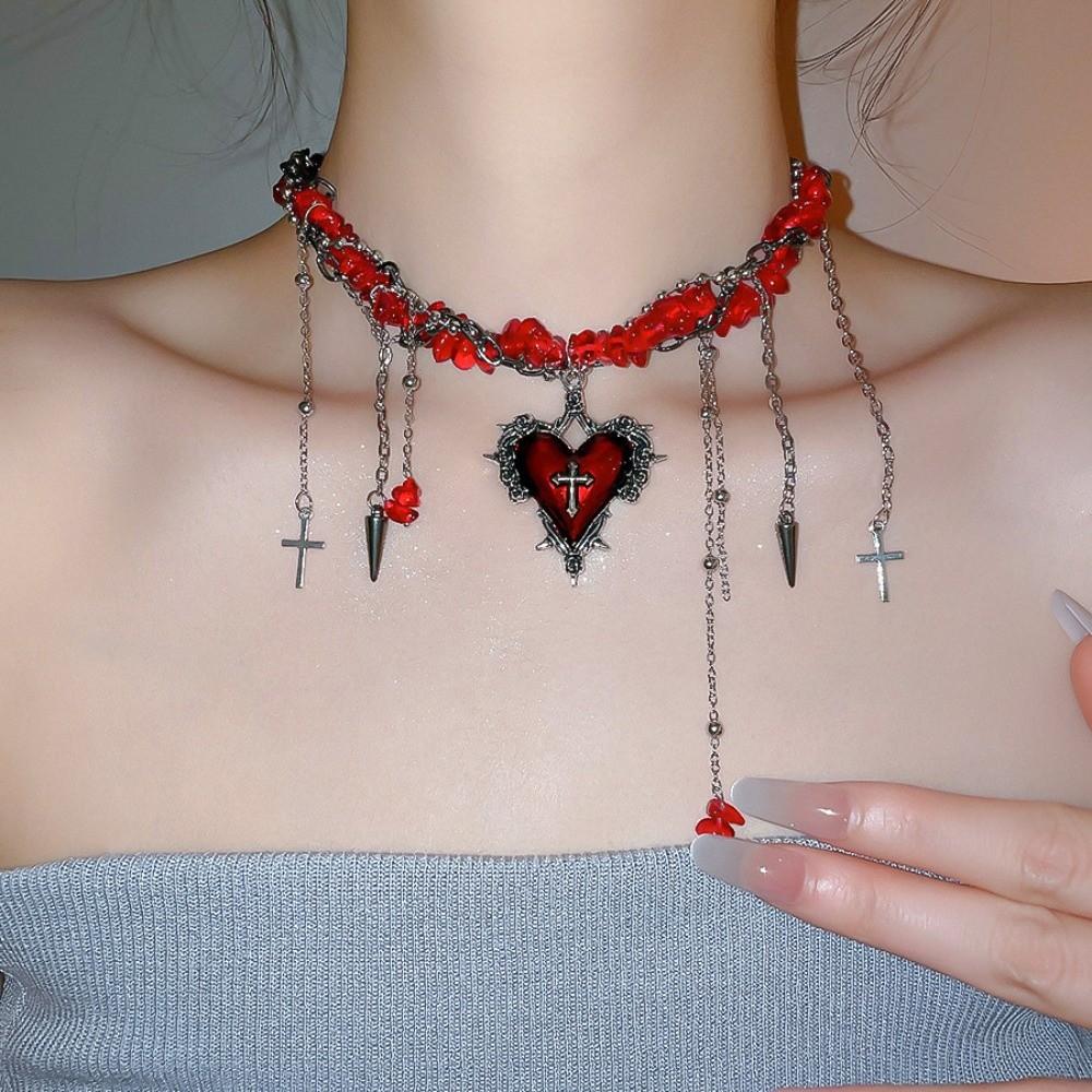 Gravel Bead Love Double Layer Choker Korean Y2K Style Metal Clavicle Chain  Cosplay