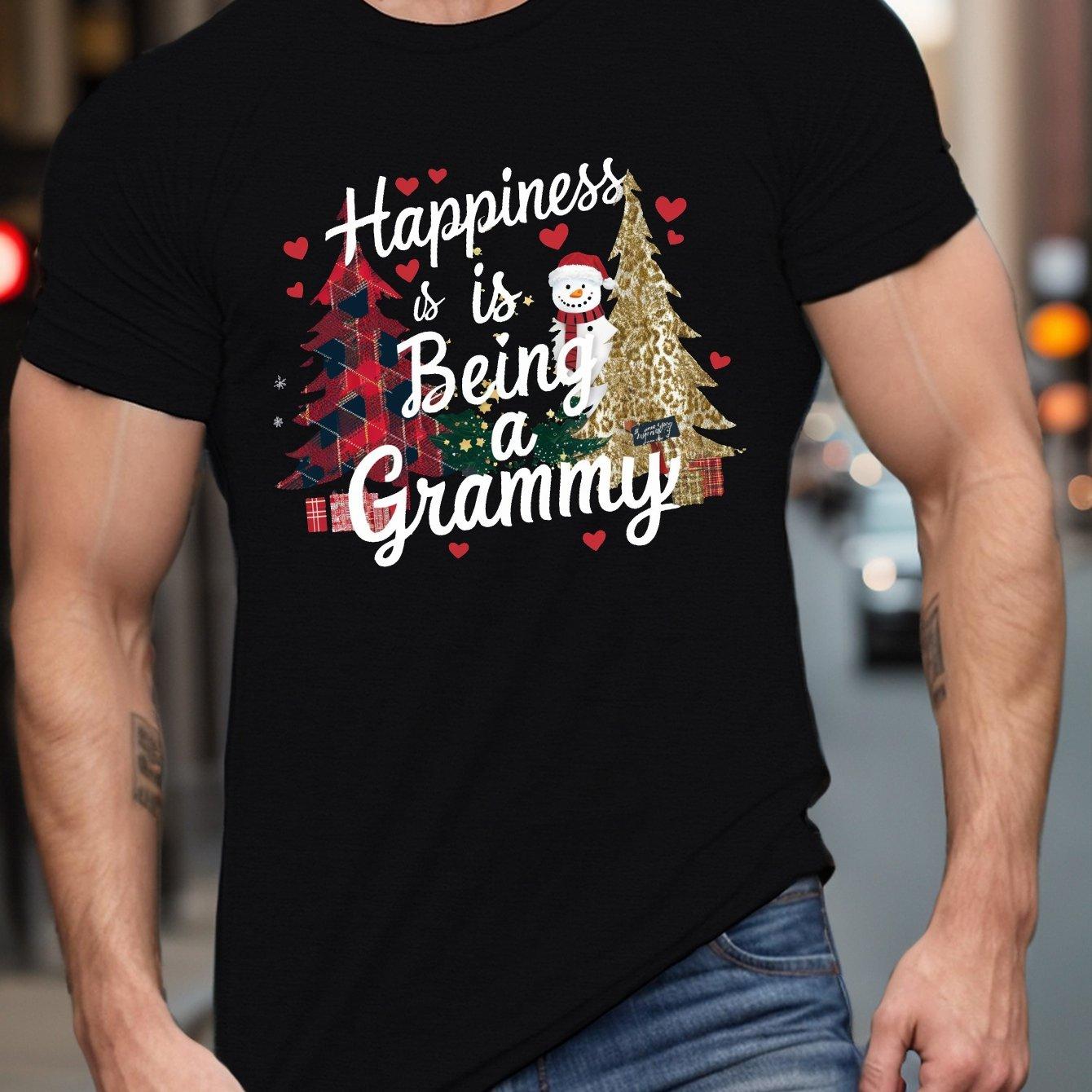 Happiness Is Being A Grammy Snowman Christmas Graphic Tee Men Casual Round Neck TShirt S