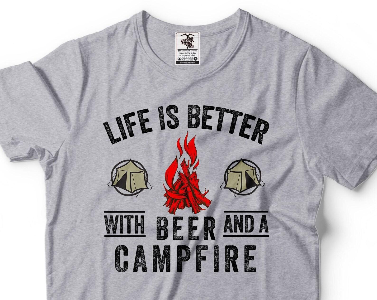 Camping Tee: Beer & Campfire Shirt - Adventure Gift XL