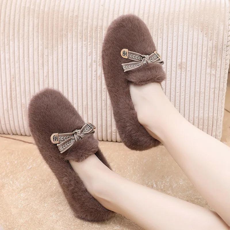 Fashion Winter New Bow Tie Fashionable Women's Cotton Shoes Simple Comfortable Casual Warm Wear-resistant Versatile Flat Shoes