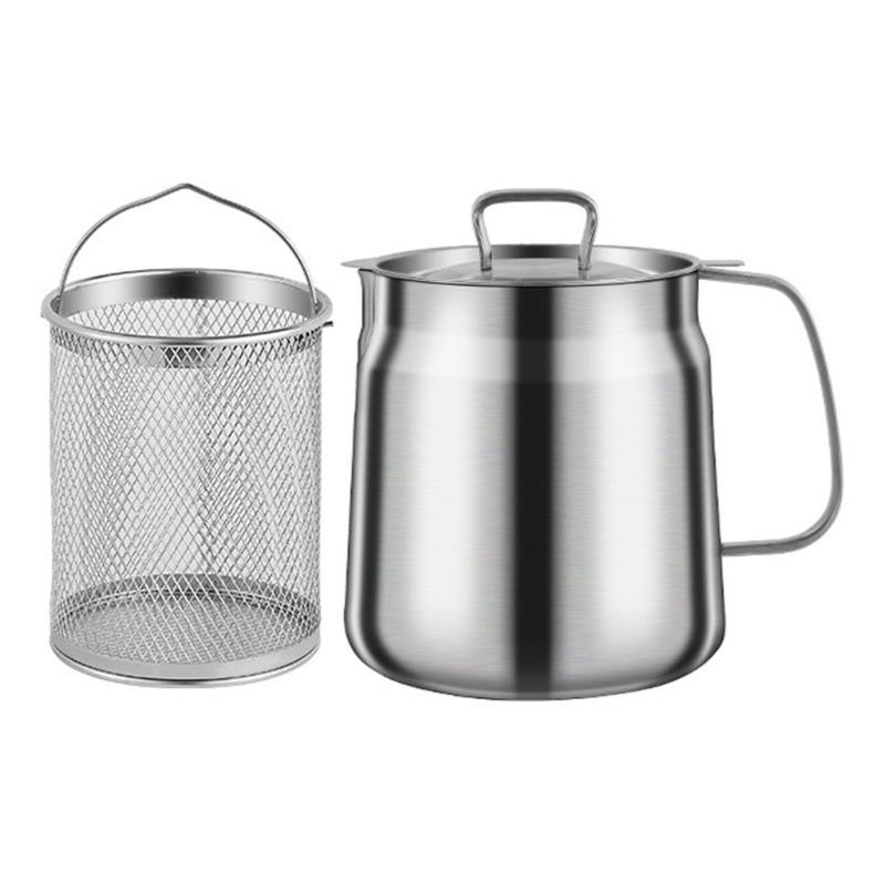 Portable Large Capacity Oil Strainer Pot Stainless Steel Cooking Oil Container with Basket for Kitchen and Outdoor Use