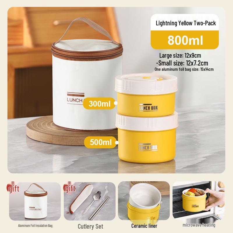 

Портативный многослойный микроволновый изолированный ланч-бокс бенто с керамическим внутренним слоем и супницей Microwaveable Ceramic