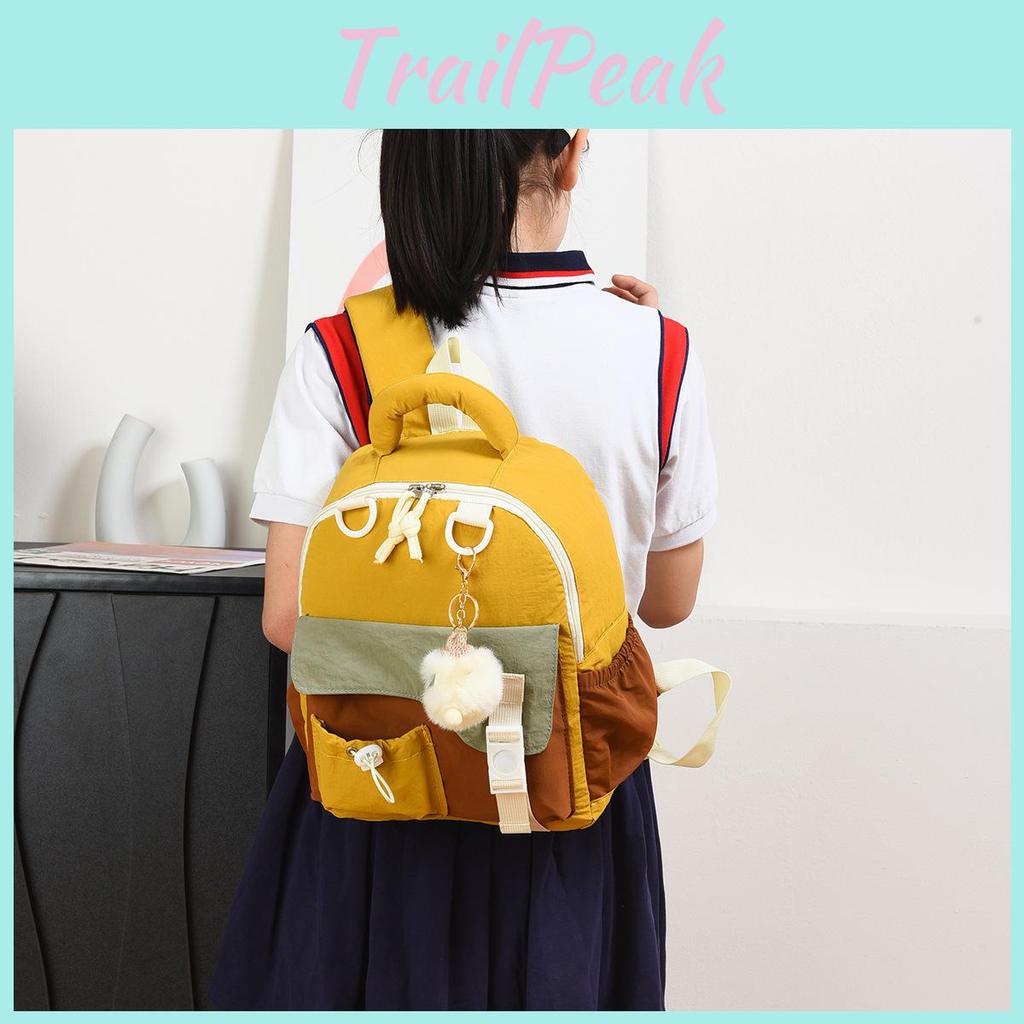 Color Blocked Childrens Backpack With Plush Pendant For School And Outings